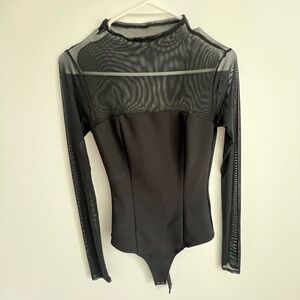 Long-Sleeve Mesh Slash Bodysuit - S